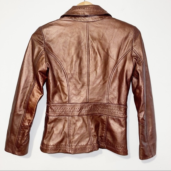 🚨SOLD🚨 CACHE 100% Lamb Leather Bronze Jacket/Blazer - Picture 8 of 13